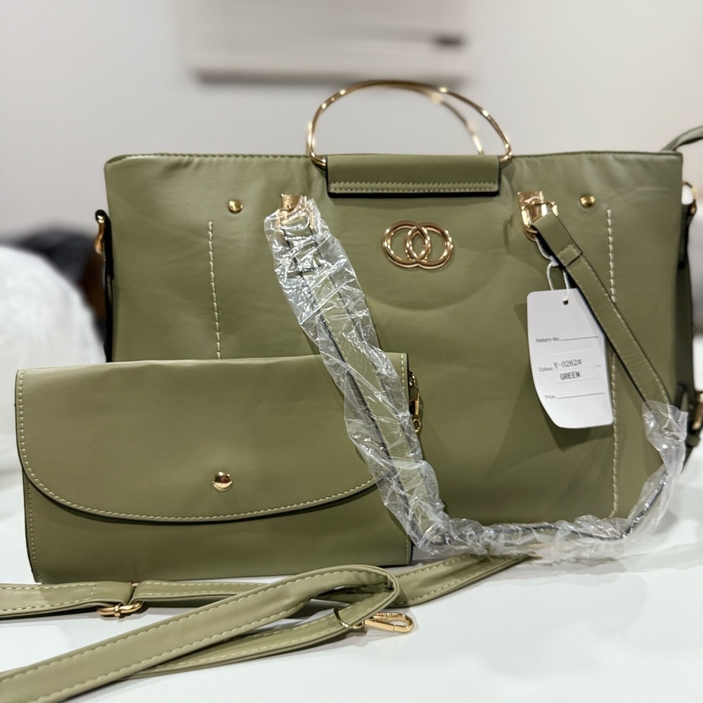 Elegant Olive Green Satchel and Clutch Set